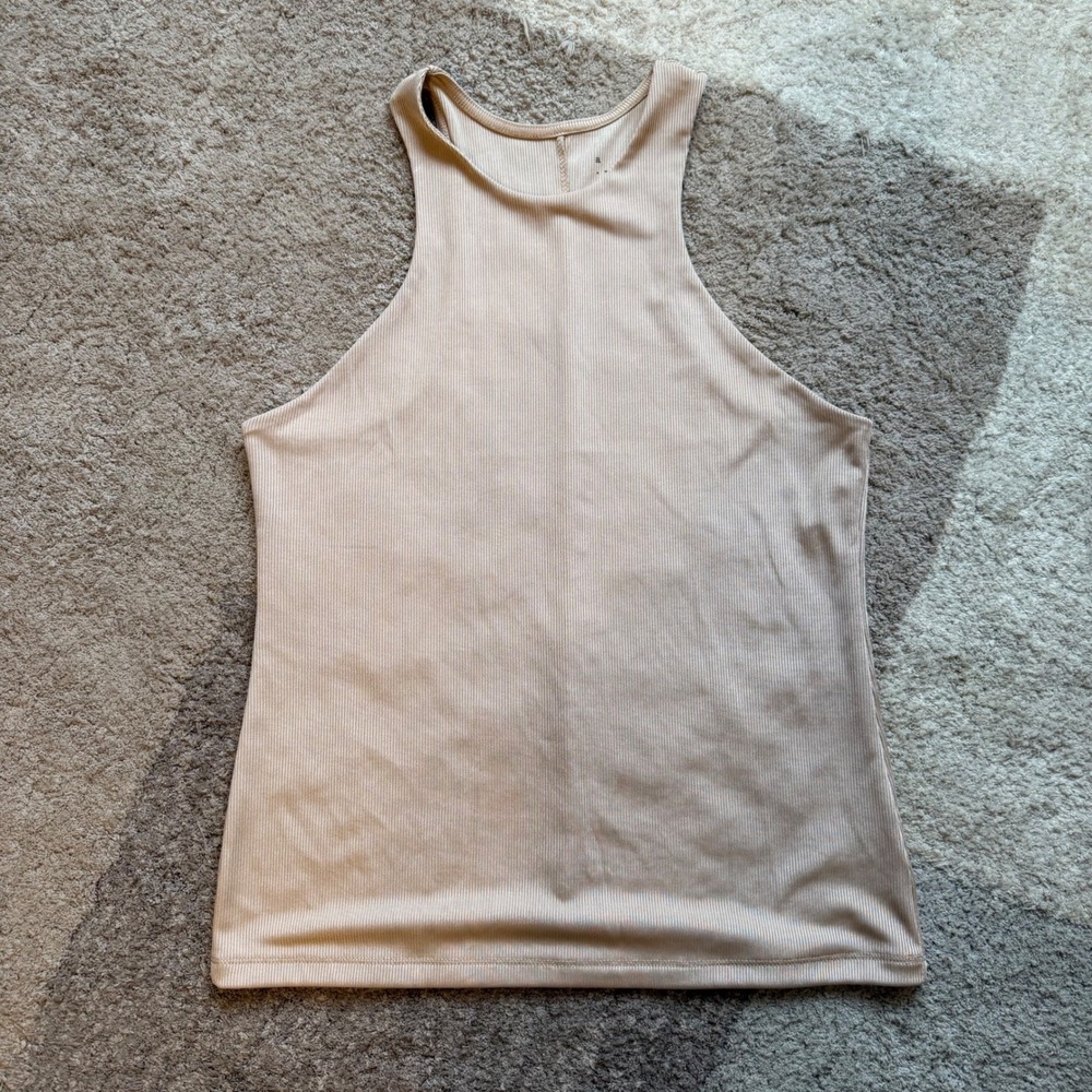 A New Day Womens Ribbed‎ Tank Top Beige Champagne Scoop Neck Sleeveless Medium